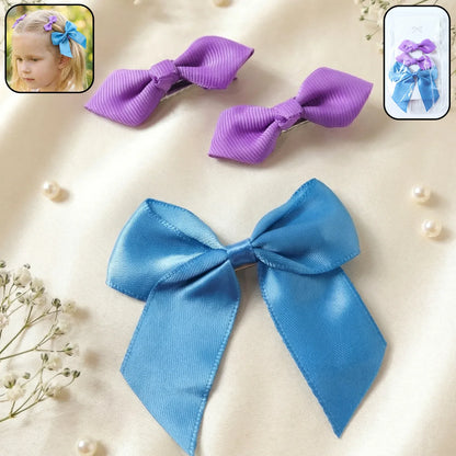 Elegant Satin Ribbon Bow Hair Clips Set (3 Pc) - Zidbik