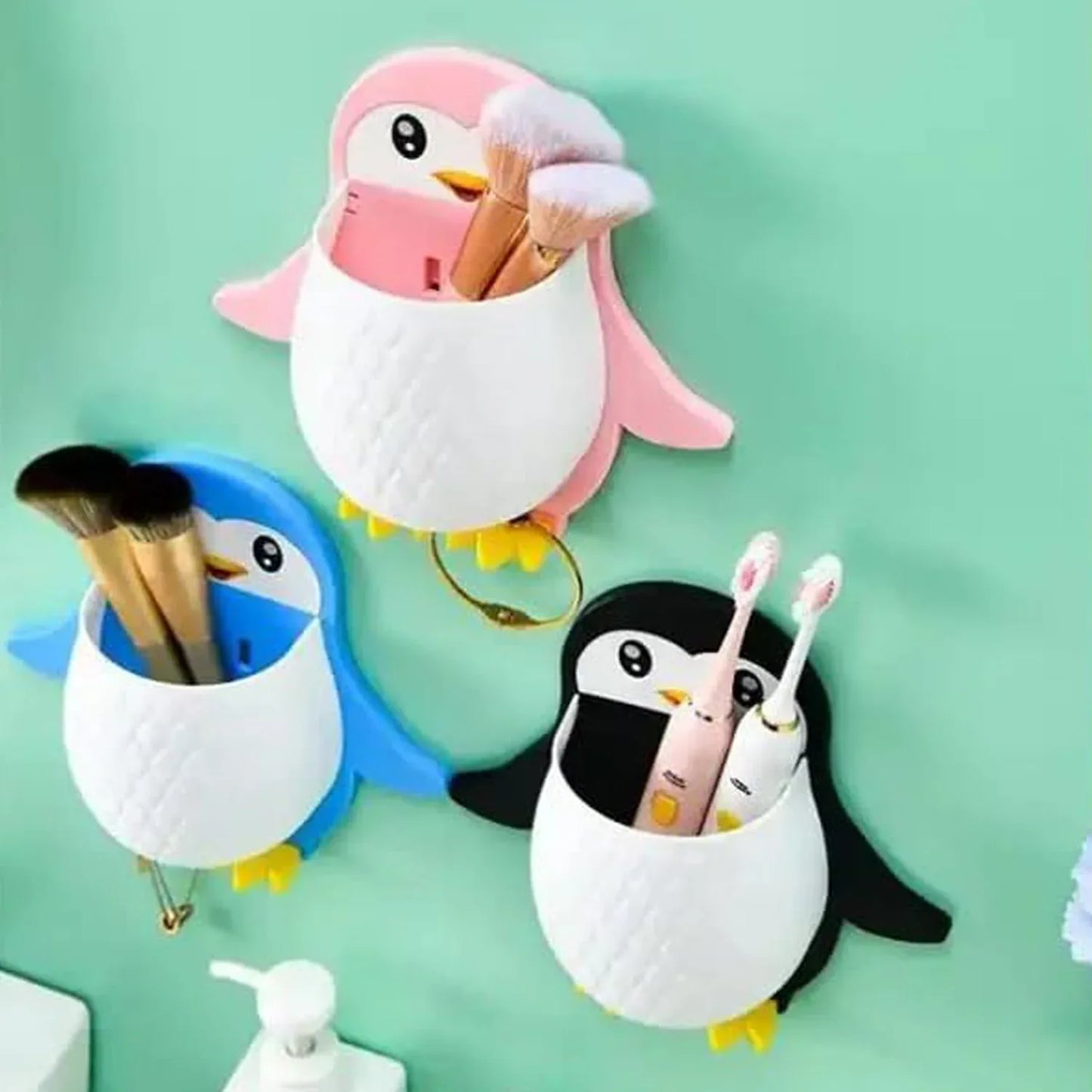 17688 Penguin Storage Box Adhesive Remote Case Electric Toothbrushes Holder Universal Controller Holder Wall Nightstand Office Plastic Wall Mount - Zidbik
