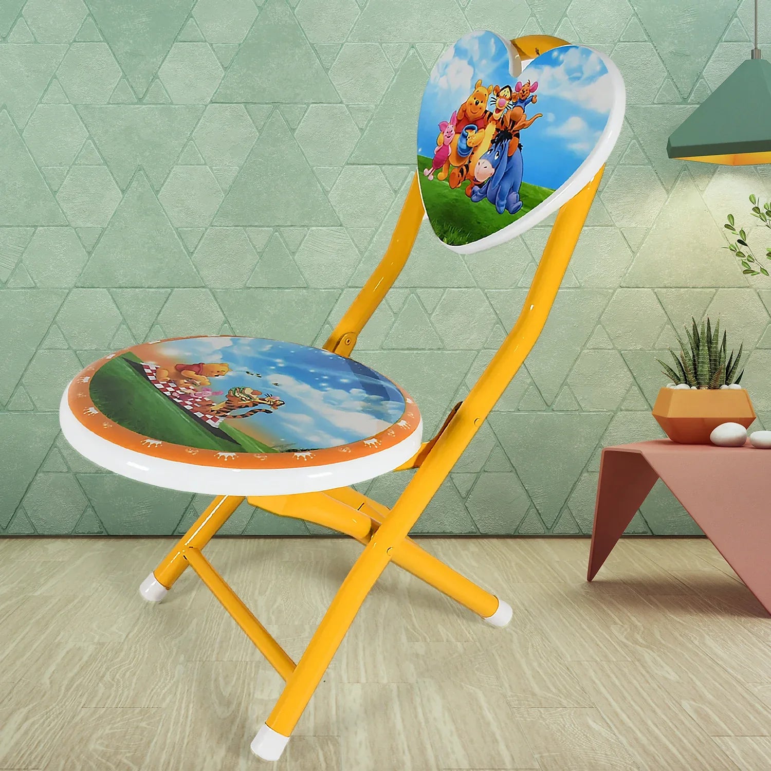 17761 Heart Shape Kids Chair Cartoon Printed Foldable Kids Children Folding Chair For Playrooms Schools Daycares And Home. Metal And Fibre Body Picnic Beach Camping Chair (1 Pc) - Zidbik