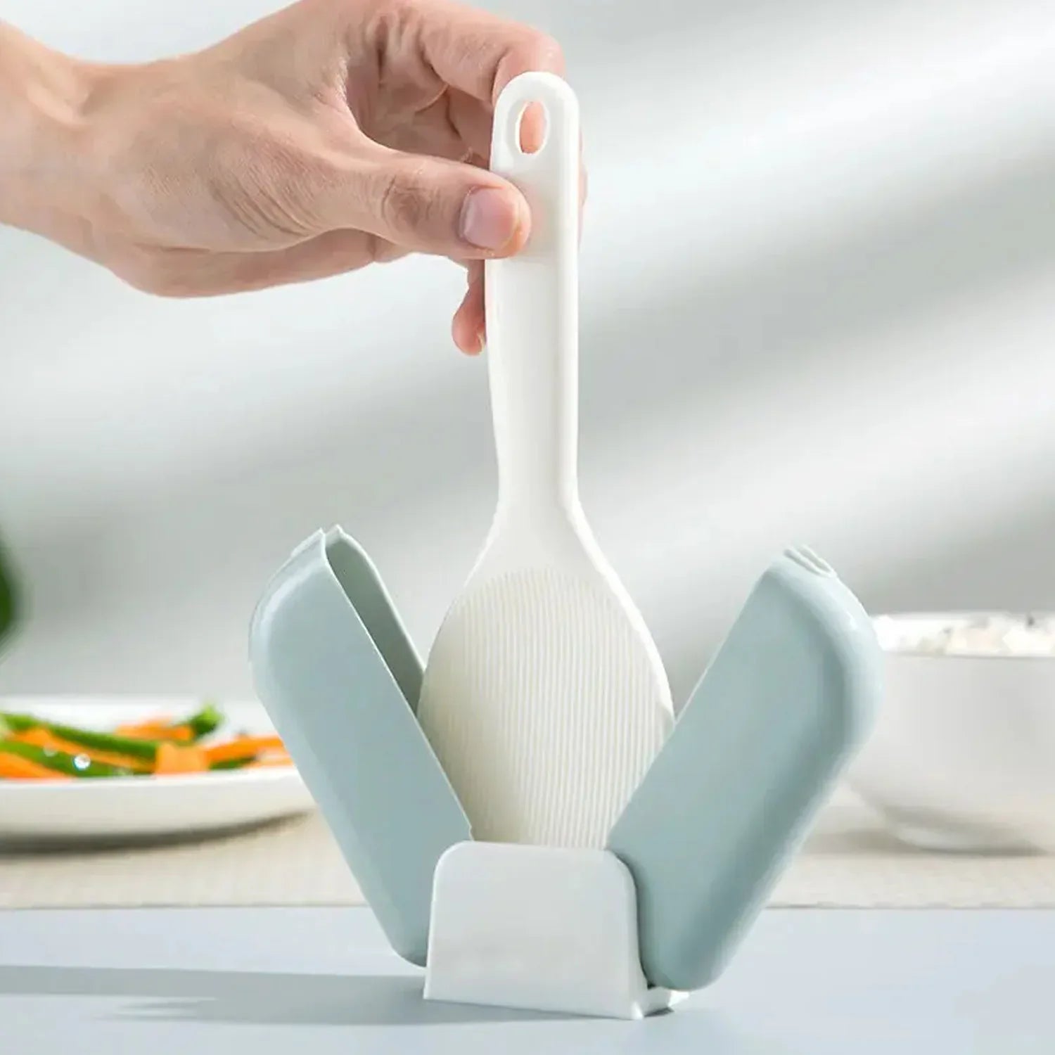 Automatic Open Close Kitchen Rice Spoon Holder With Dust Cover - Zidbik