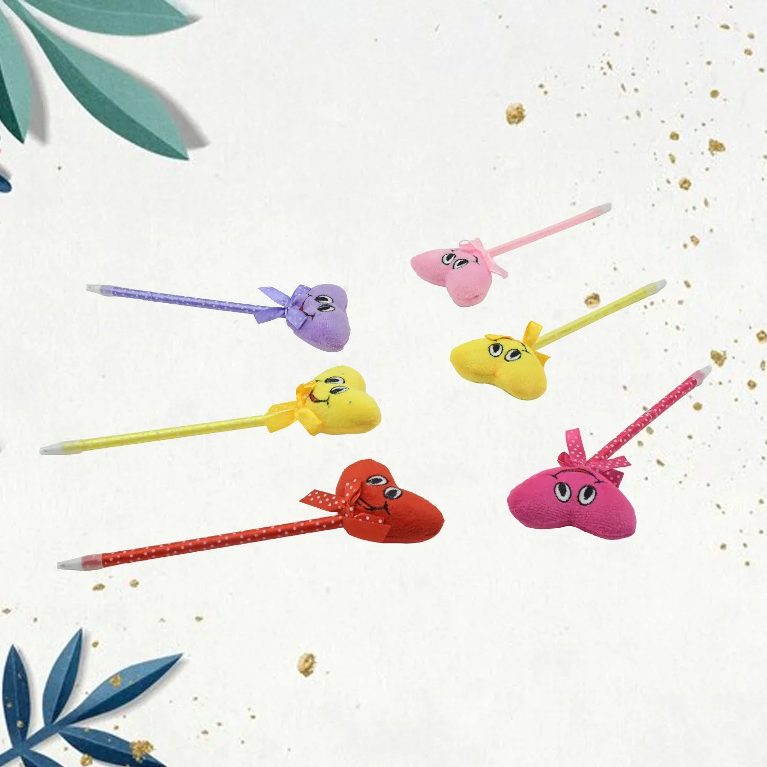 4292 Cute Cartoon Shape Heart Design Facy Writting Pen Attached Rattle Ball Pen Smooth Writing For Wedding Events Multiuse Pen Best Pen L Use For Kids (12 Pcs Set Mix Design Color) - Zidbik