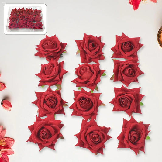 Flower Rose Hair Pin Clip Velvet Flower Design (12 Pcs Set) - Zidbik