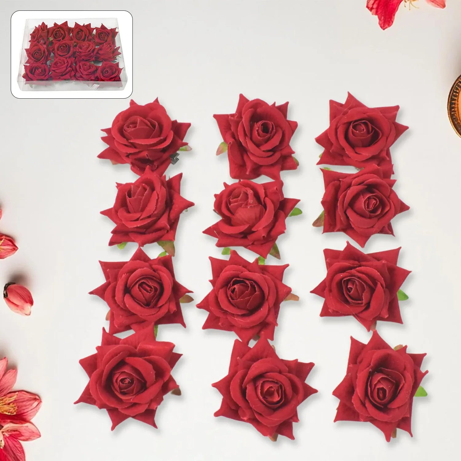Flower Rose Hair Pin Clip Velvet Flower Design (12 Pcs Set) - Zidbik