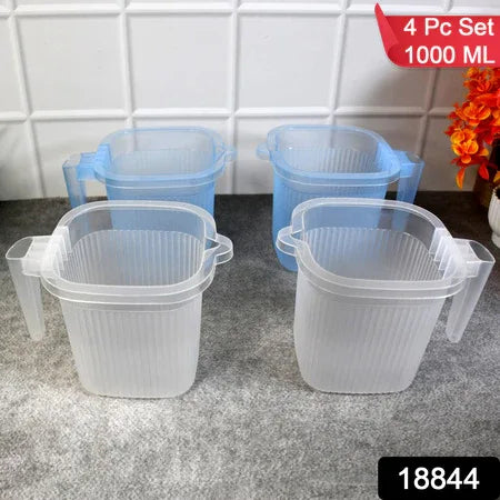 Plastic Transparent Bathroom Water Mug (4 Pc Mix Colour 1000 Ml) - Zidbik