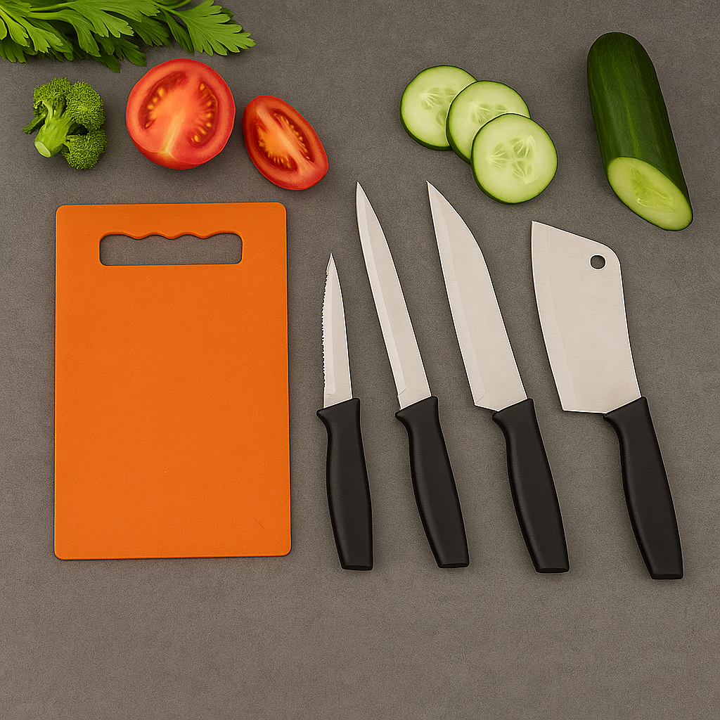 Chopping Board With Knife Set (Pack Of 5) - Zidbik