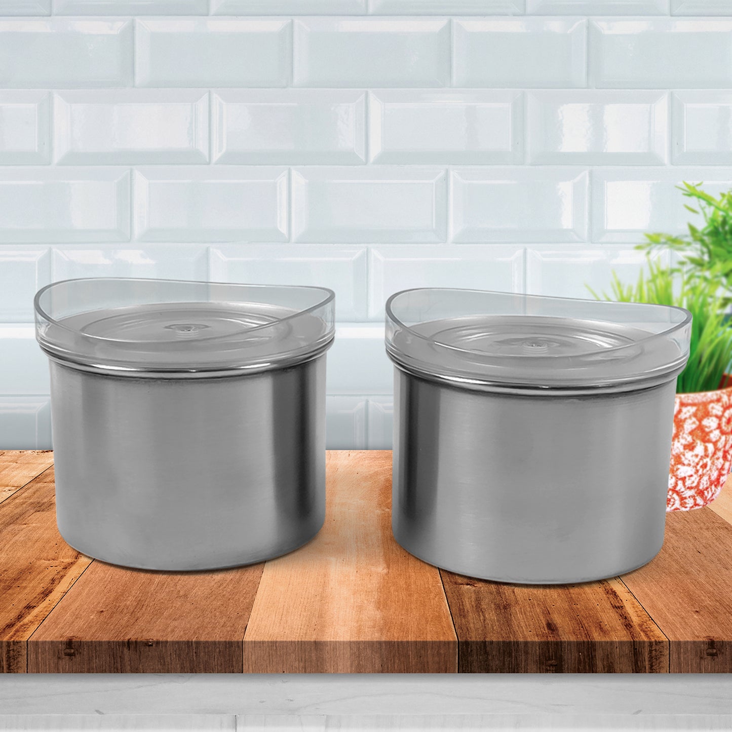 Multipurpose Stainless Steel Airtight Containers With See Through Lid (2 Pc  500 Ml) - Zidbik