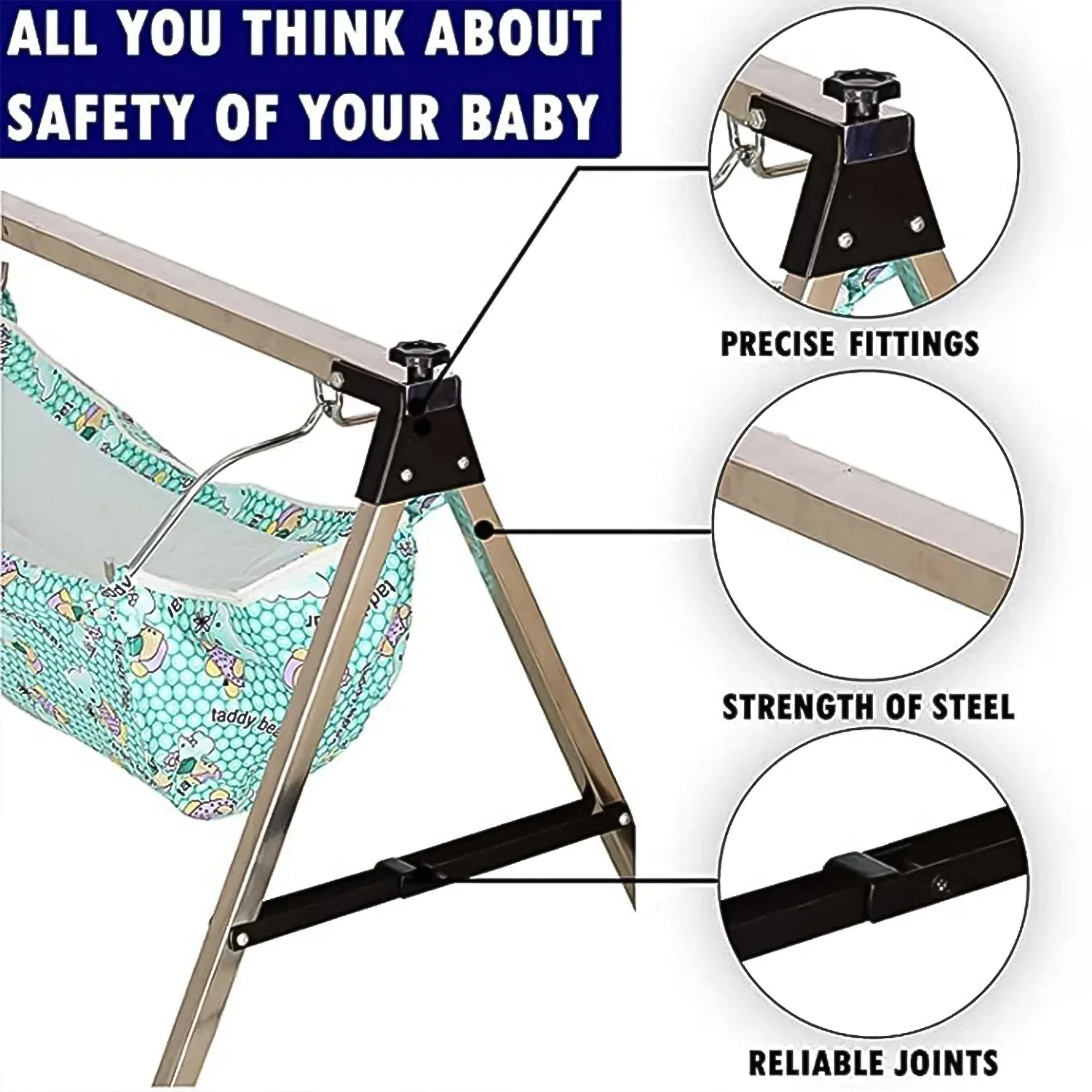 Baby Boys And Girls Portable Folding Swing Stainless Steel Stand (1 Pc) - Zidbik