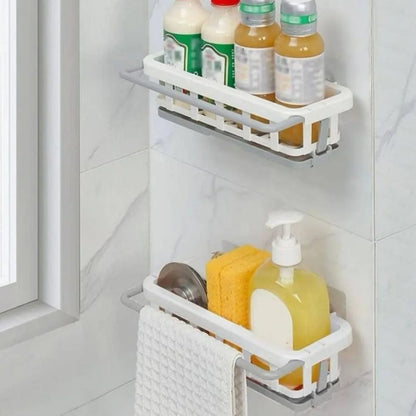 8788 Multipurpose Platic Hanging Drain Rack Retractable Sponge Storage Hanging Rack With Adhesive Hook For Kitchen And Bathroom Dishcloth Holders Basket Drying Tray Organizer - Zidbik