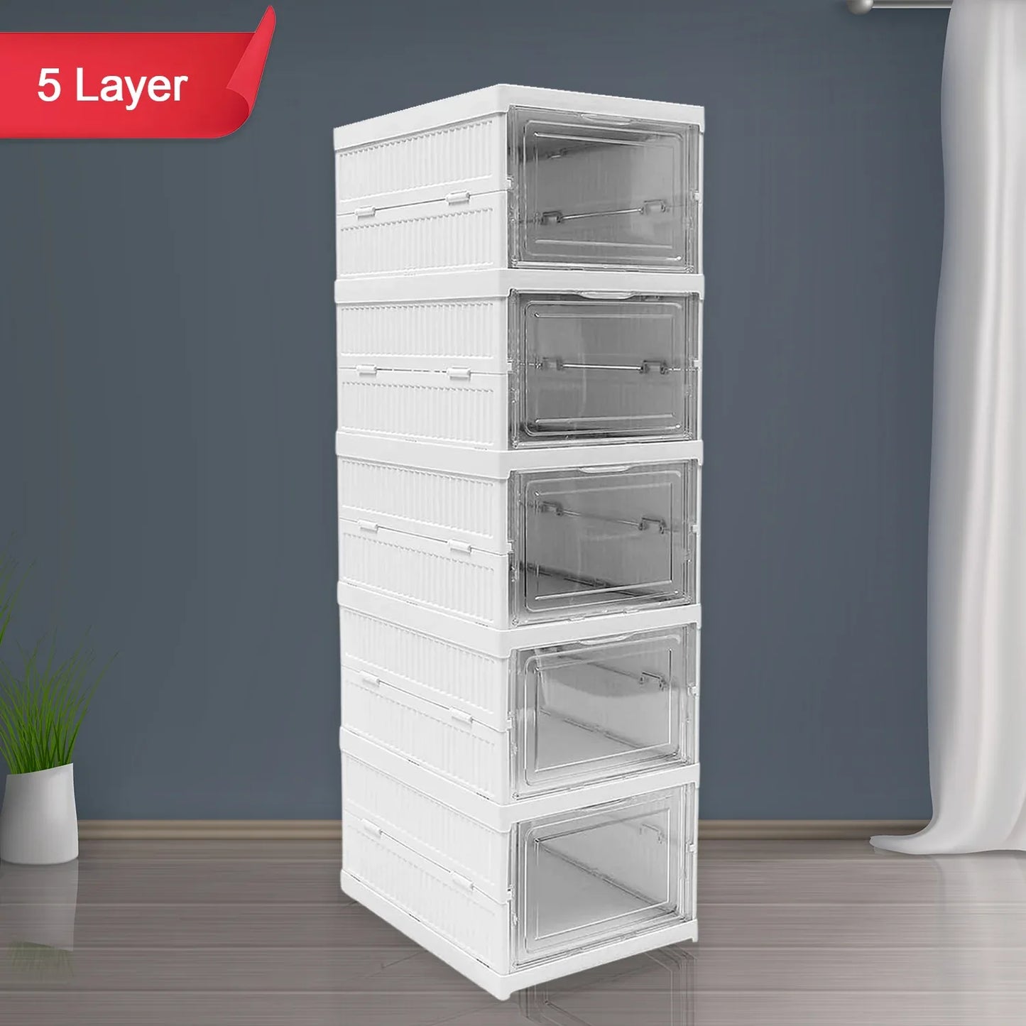 Stackable Multifunctional Storage For Clothes Foldable Drawer Shelf Basket Utility Cart Rack Storage Organizer Cart For Kitchen Pantry Closet Bedroom Bathroom Laundry (5 Layer 1 Pc) - Zidbik
