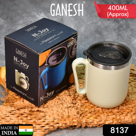 8137 Ganesh Premium Stainless Steel Coffee Mug With Heat Resistant Mug Lid. Approx 400ml Mug. - Zidbik