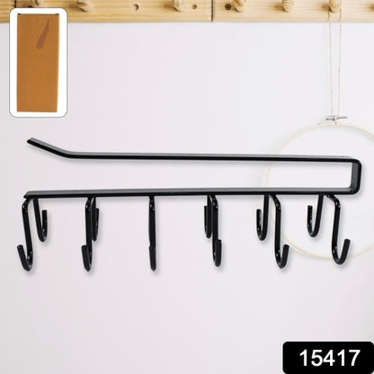Double-row Metal Cupholder Rack Multi-purpose Iron Hanger With 6 Hooks (1 Pc) - Zidbik
