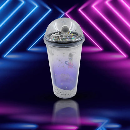 6883b Led Glow Light Design Printed Insulated Double Wall Plastic Tumbler Cups With Straws 13oz Theming Astronaut In Space Travel Tumbler Freezer Mug Drinking Cups For Boys And Girls Schooltuitiongym Picnic (Pack Of 1) - Zidbik