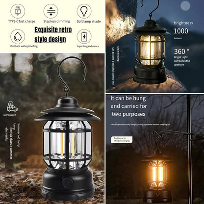 Led Camping Light Retro Style Lighting Battery Type-c Rechargeable (1 Pc) - Zidbik