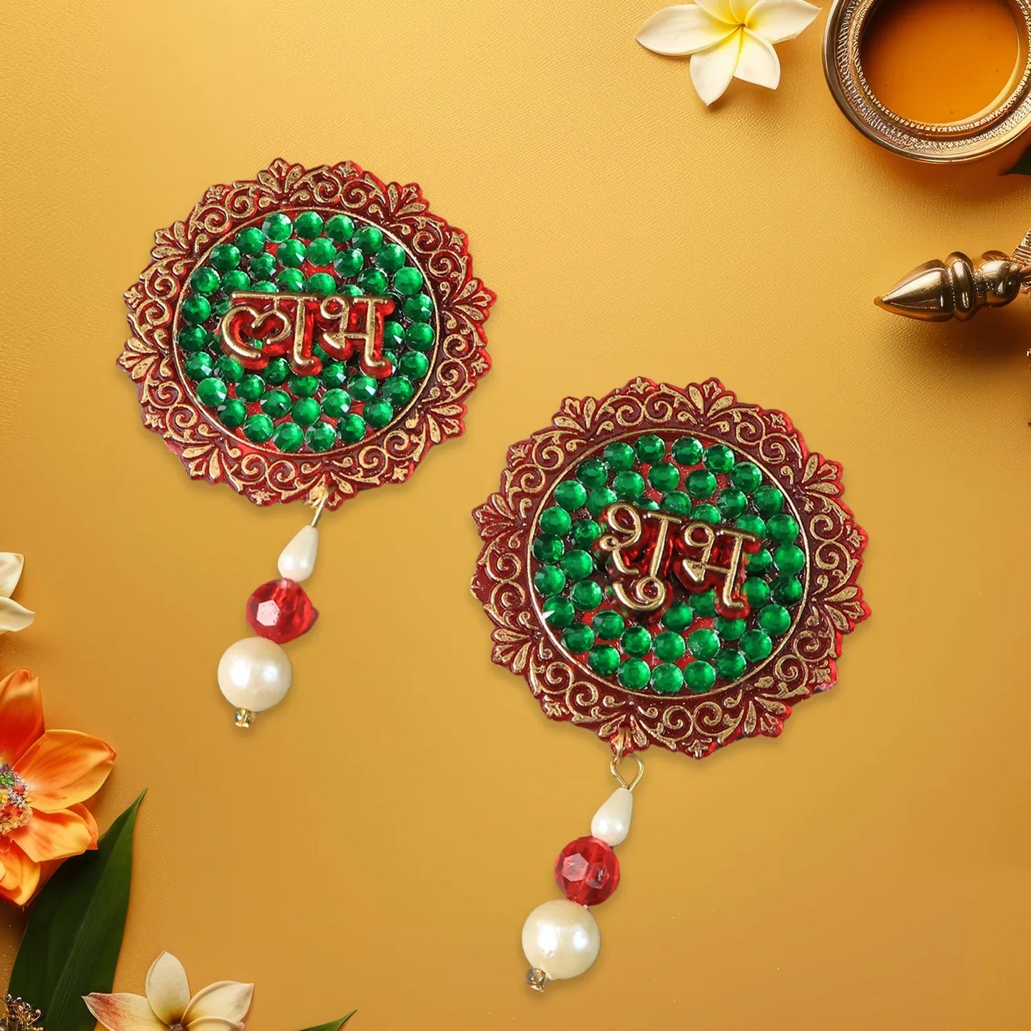 Shubh Labh Beaded Decorative Door Hanging (2 Pc) - Zidbik