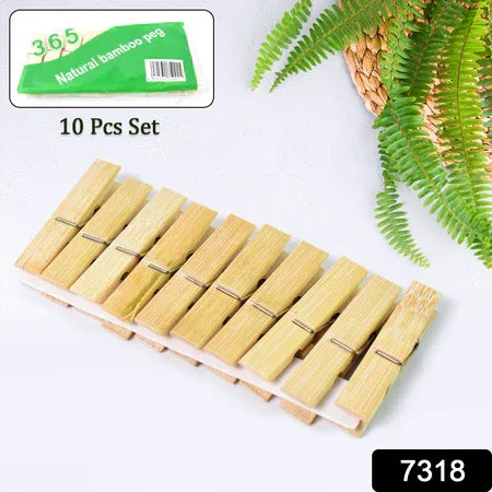Heavy Duty Bamboo Wooden Cloth Clips Pegs (10 Pcs Set) - Zidbik
