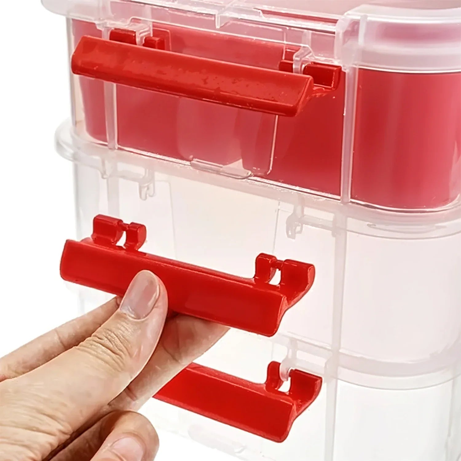3-layer Multi-purpose Transparent Plastic Storage Carry Box With Handle - Zidbik