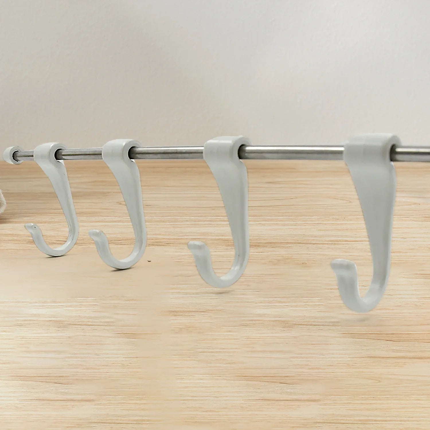 17968 Stainless Steel Utensil Hanger Rail Nail Free Wall Mount With 2 Magic Stickers 6 Plastic Hooks For Kitchen - Zidbik