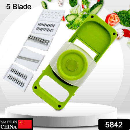 5842 Slicer For Kitchen 5 In 1 Foldable Vegetable Slicer Blade Potato Cutter Veggie Slicer Onion Slicer Julienne Grater With Protective Guards Stainless Steel Blade - Zidbik
