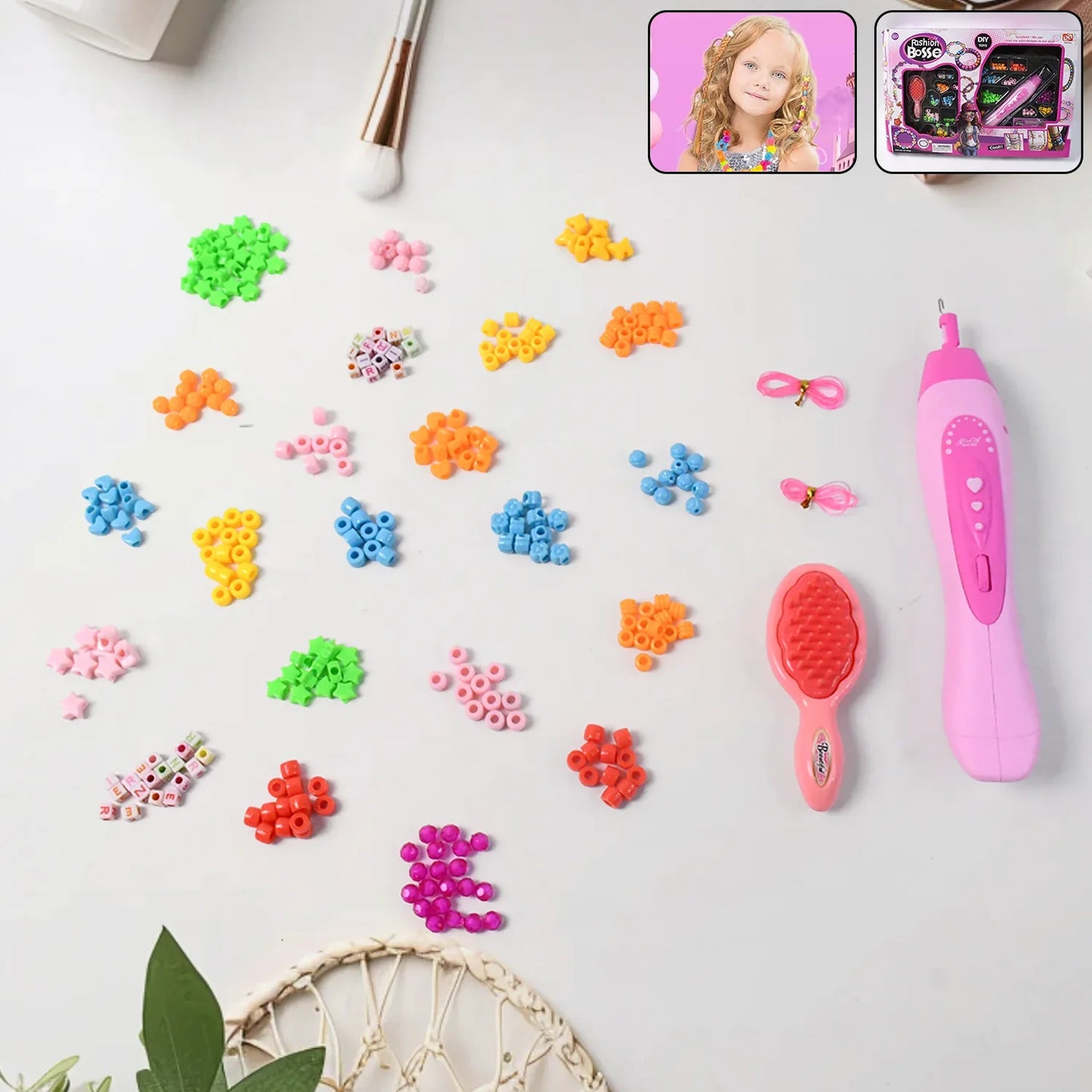 12672 Hair Styling Clasp Clips Twisting Stringing Beads Kit For Girls Portable Hair Braider Machinehairstyle Braid Kit Diy Hair Styling Tool With Comb Rubber Button Beads And Beads - Zidbik