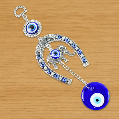 Decorative Evil Eye Hanging With Elephant And Horseshoe Motif Wind Chime (1 Pc) - Zidbik