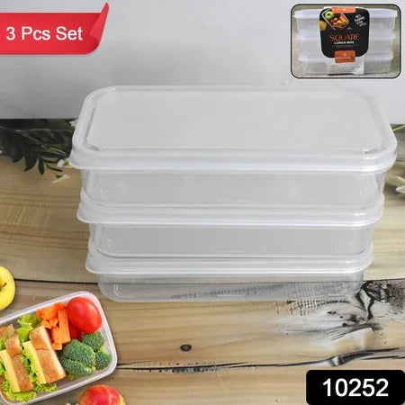 Plastic Square Lunch Box Kitchen Containers Set (3 Pcs Set) - Zidbik