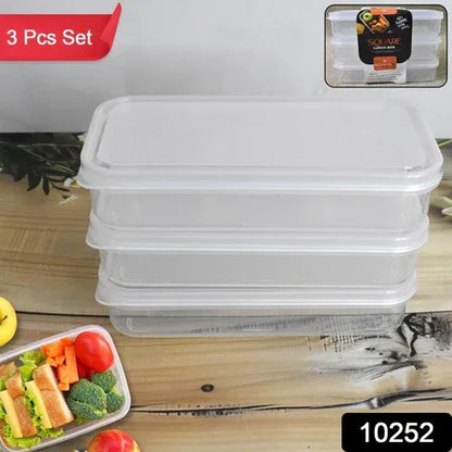 Plastic Square Lunch Box Kitchen Containers Set (3 Pcs Set) - Zidbik