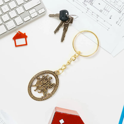 Premium Golden Metal Durga Maa Keychain (1 Pc) - Zidbik