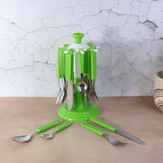 Stainless Steel Cutlery Set With Stand - (24 Pc) - Zidbik