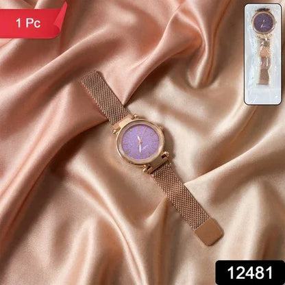 Elegant Rose Gold Mesh Strap Analog Wrist Watch For Women (1 Pc) - Zidbik