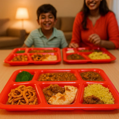 Plastic Multi-compartment Rectangular Meal Serving Tray Plate (1 Pc Red) - Zidbik