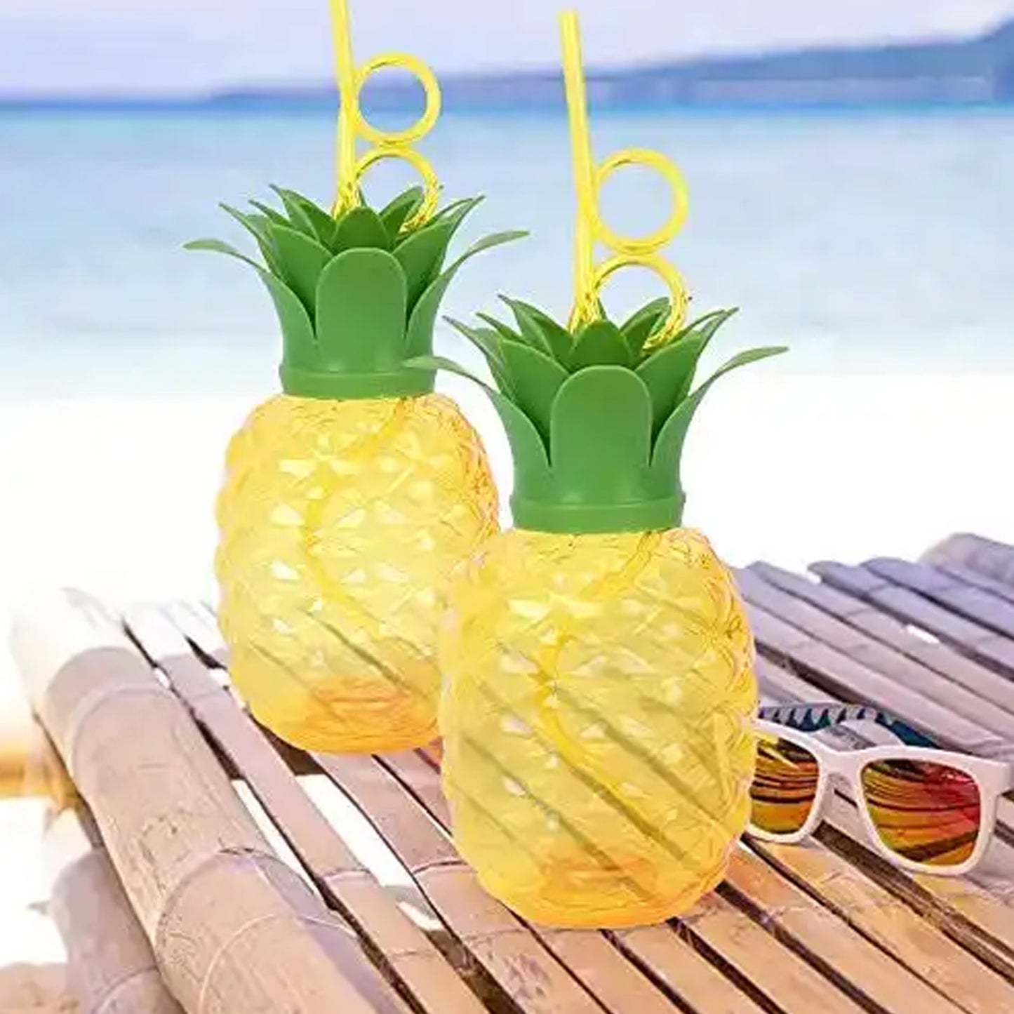 8447 Plastic Pineapple Cups With Straw Pineapple Party Favors Summer Hawaiian And Beach Party Decorations For Kids Adults With Brown Box(1 Pc) - Zidbik