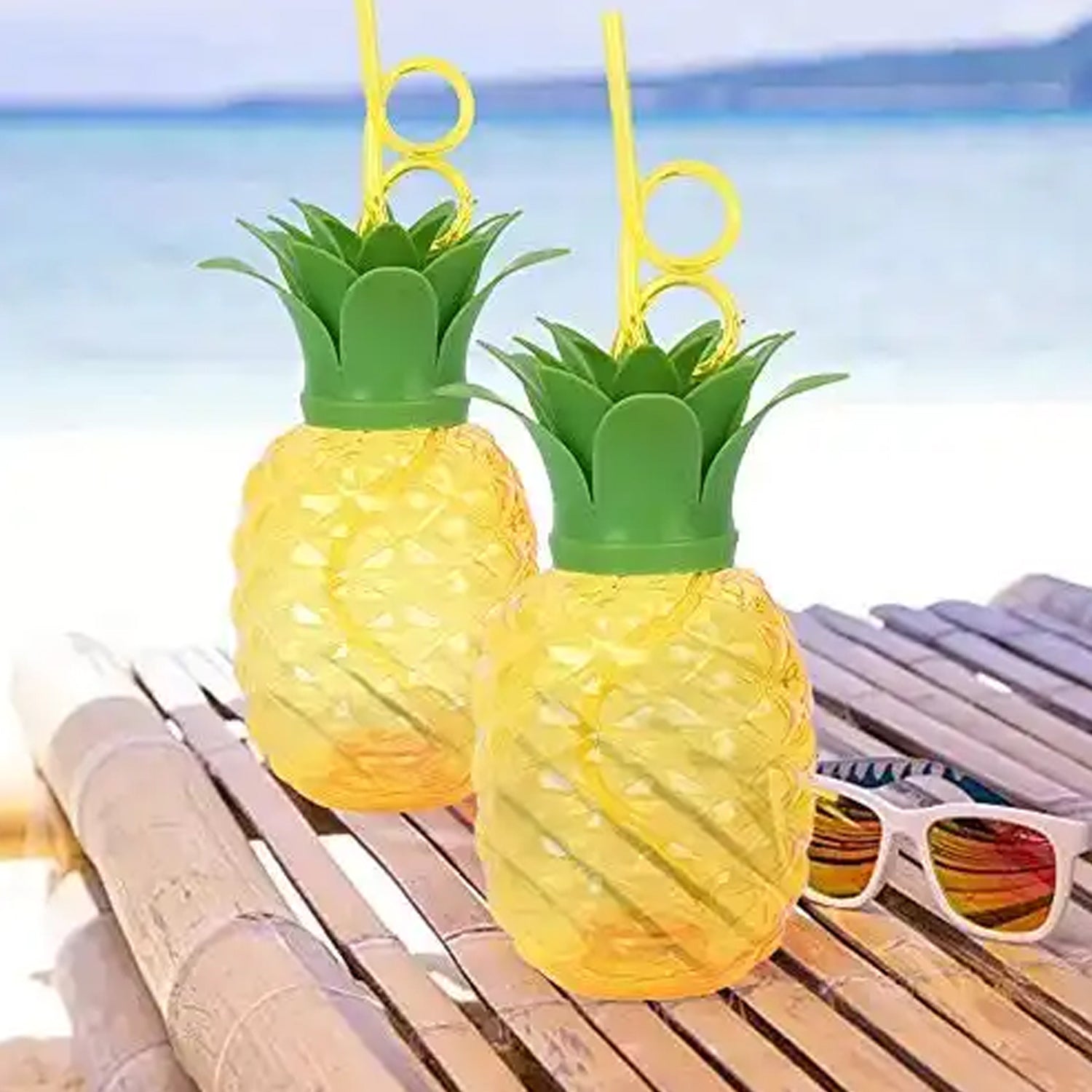 8447 Plastic Pineapple Cups With Straw Pineapple Party Favors Summer Hawaiian And Beach Party Decorations For Kids Adults With Brown Box(1 Pc) - Zidbik