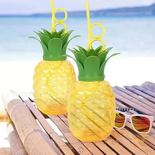 8447 Plastic Pineapple Cups With Straw Pineapple Party Favors Summer Hawaiian And Beach Party Decorations For Kids Adults With Brown Box(1 Pc) - Zidbik