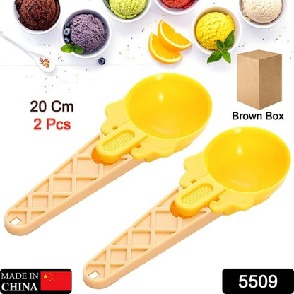 5509 Ice Cream Spoons 2pcs Plastic Water Melon Scoopers With Trigger Dipper And Adults For Summer Party Ice Cream Scoop Food Serving Spoon Kitchen Tools Ice Cream Digging Spoon Household Spoons Cupcake Spoons Aps Fruit Ball Player (2 Pc) - Zidbik