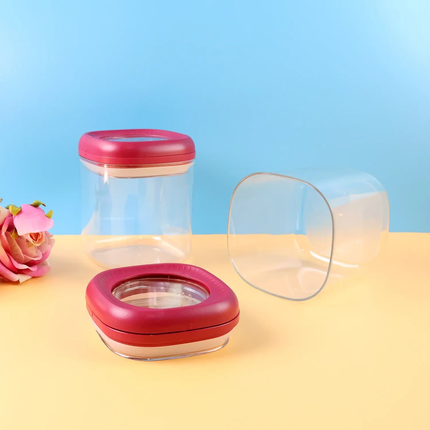 Transparent Twist Lock Kitchen Storage Container Set (Approx 800ml 2pc) - Zidbik