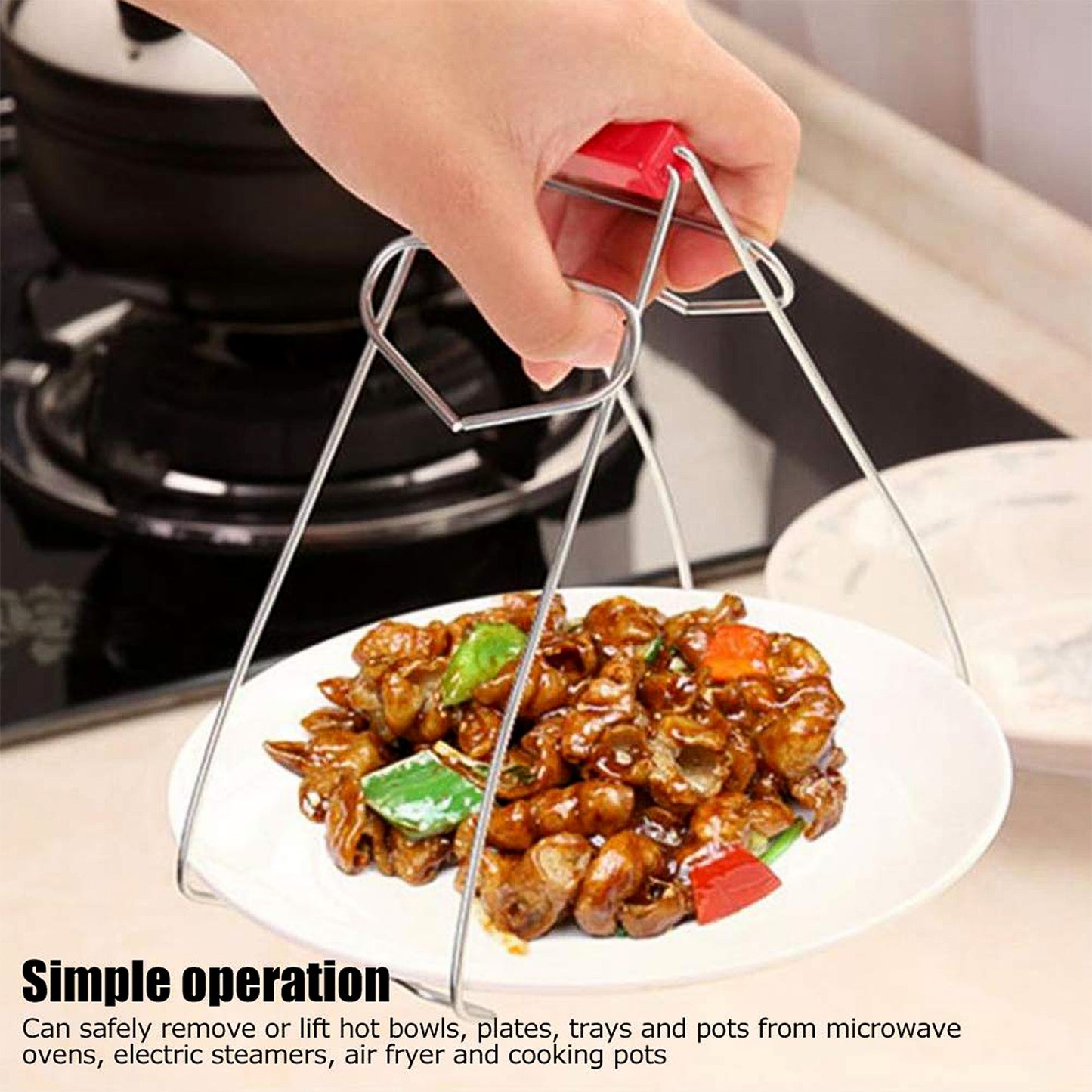 Heavy-duty Stainless Steel Kitchen Dish Plate Bowl Vessel Gripper Tong (1 Pc) - Zidbik