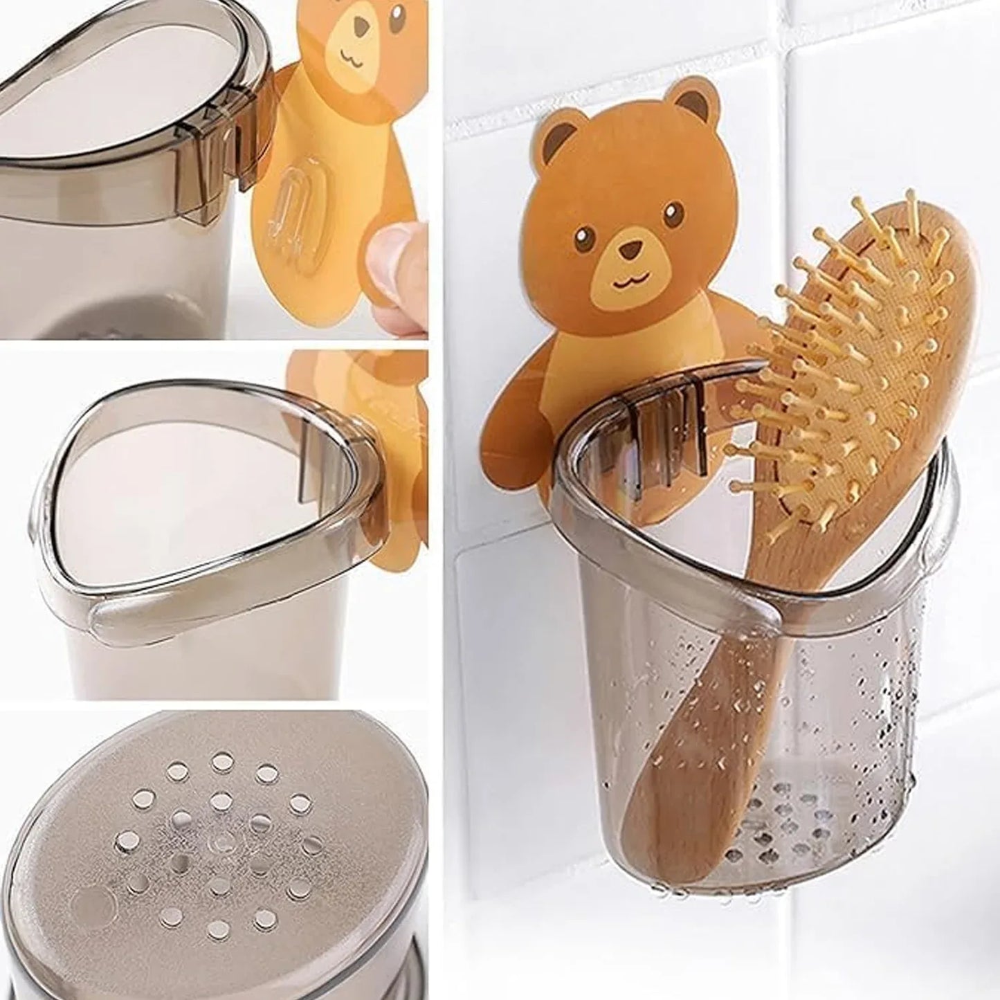Cute Teddy Bear Toothbrush Holder For Kids (3 Pc Set) - Zidbik