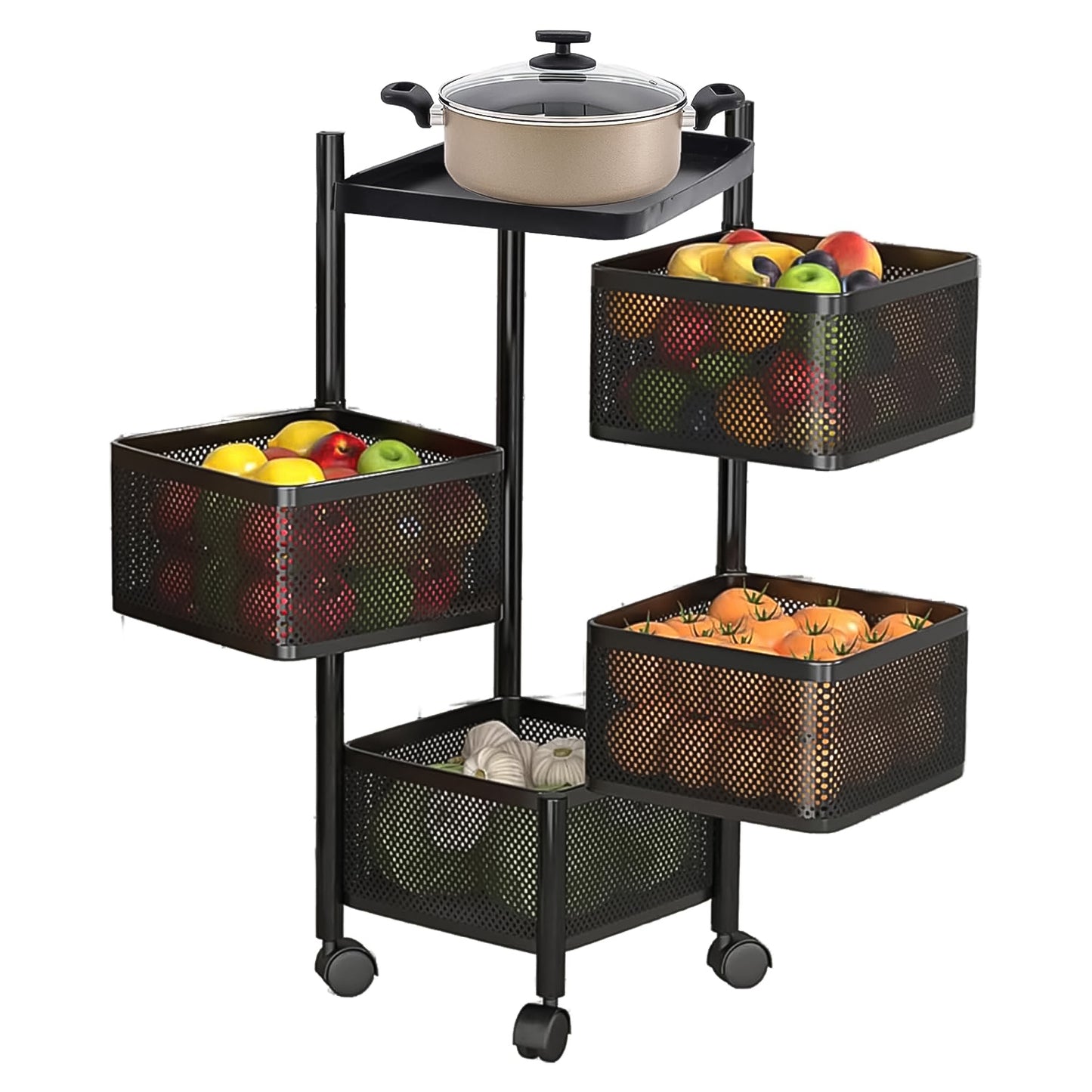Metal Square High Quality Kitchen Trolley With Wheels (4 Layer  1 Pc) - Zidbik