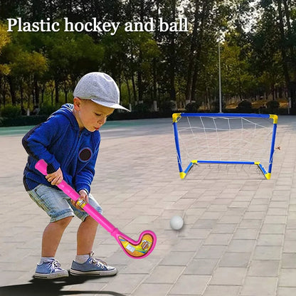 8002 Combo Of Light Weight Plastic Bat Ball Hockey For Kids Boys Indoor Outdoor Play - Zidbik