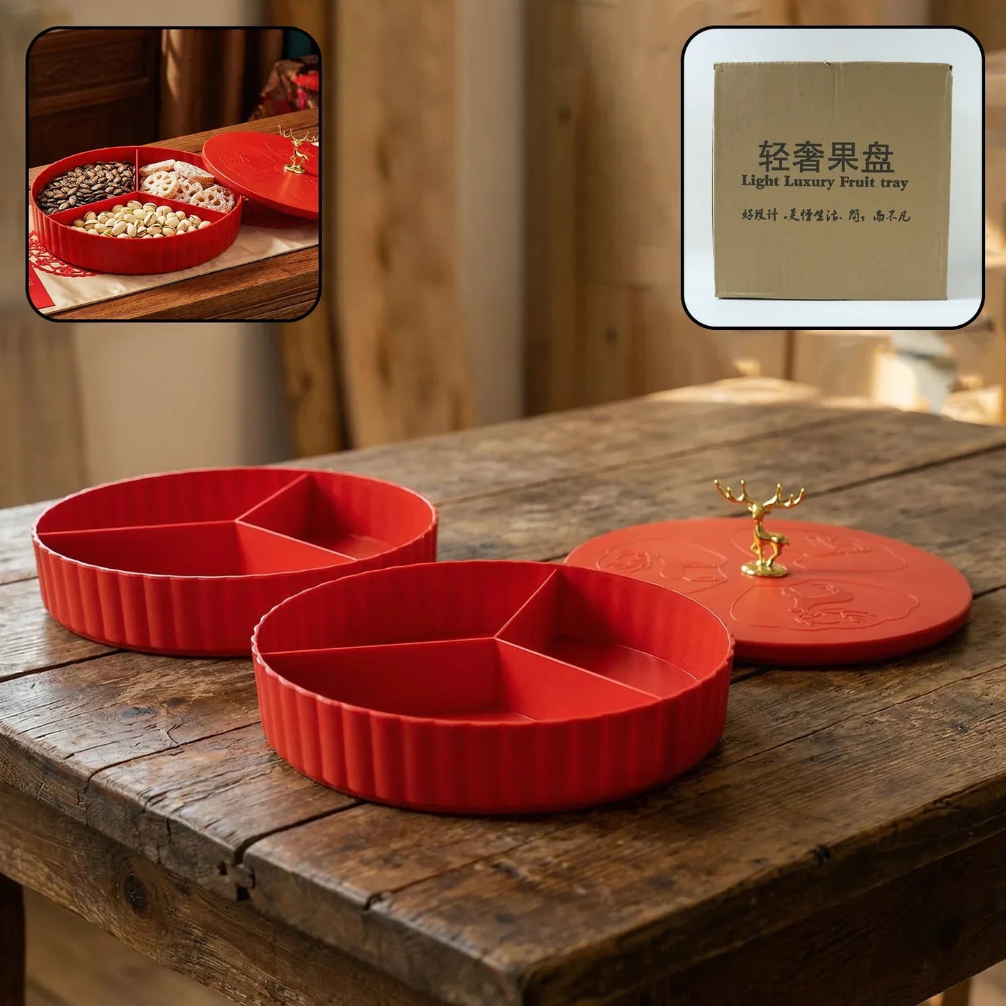 2 Layer Multipurpose Decorative Dry Fruit And Snack Serving Tray (1 Pc) - Zidbik