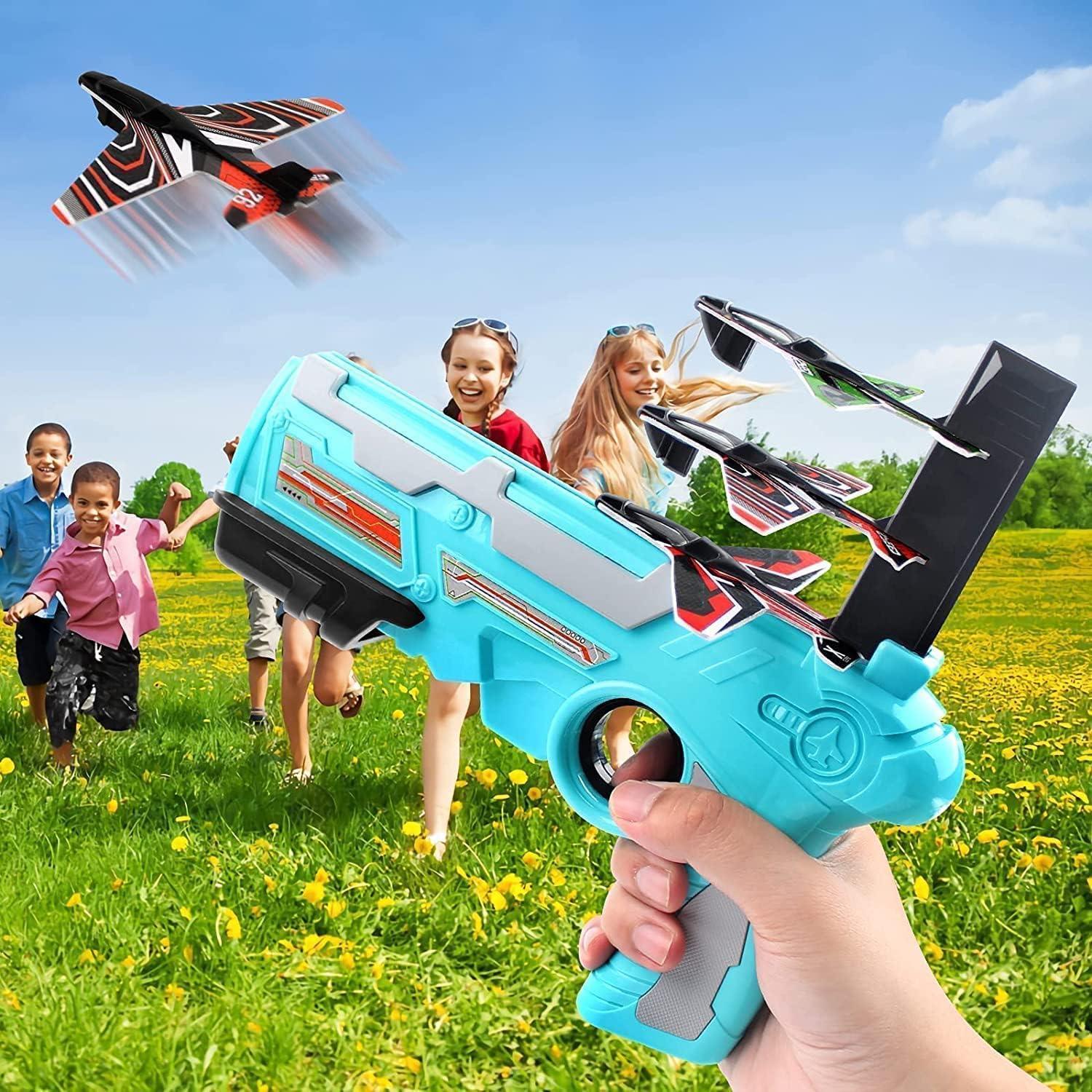 4710 Airplane Launcher Gun Toy With Foam Glider Planes Outdoor Games For Children Best Aeroplane Toys For Kids Air Battle Gun Toys ( 5 Plane Include ) - Zidbik