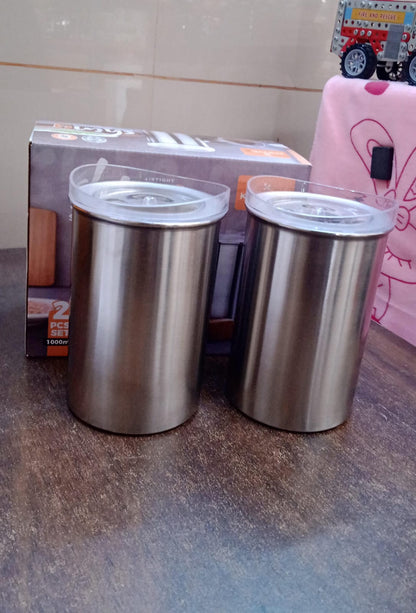Multipurpose Stainless Steel Airtight Containers With See Through Lid (2 Pc Set  1000 Ml) - Zidbik