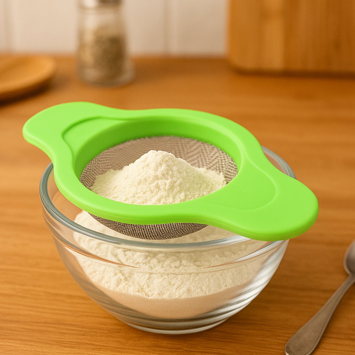 Stainless Steel Mesh Strainer With Dual Handle Plastic Frame (1 Pc) - Zidbik