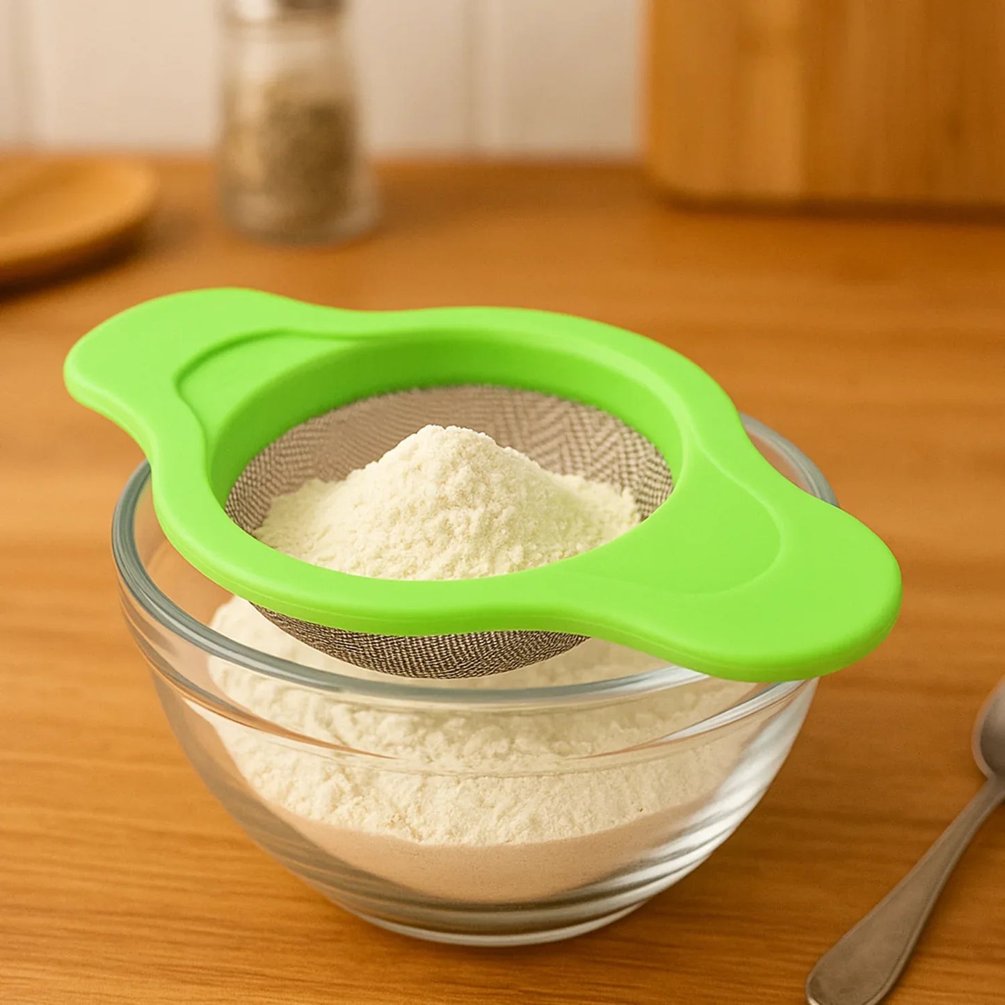 Stainless Steel Mesh Strainer With Dual Handle Plastic Frame (1 Pc) - Zidbik
