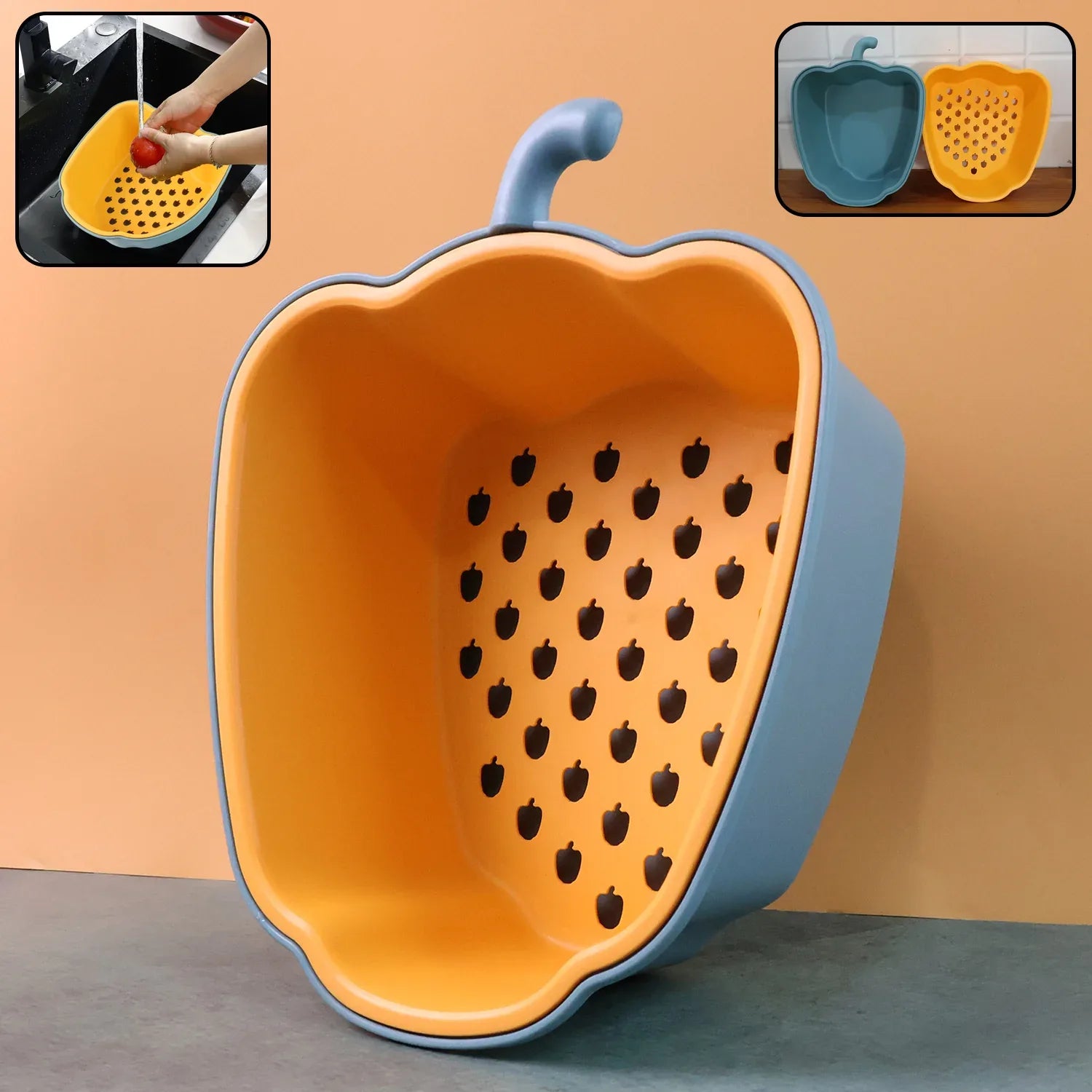 Pepper-shape 2-in-1 Washing Bowl - (1 Pc) - Zidbik