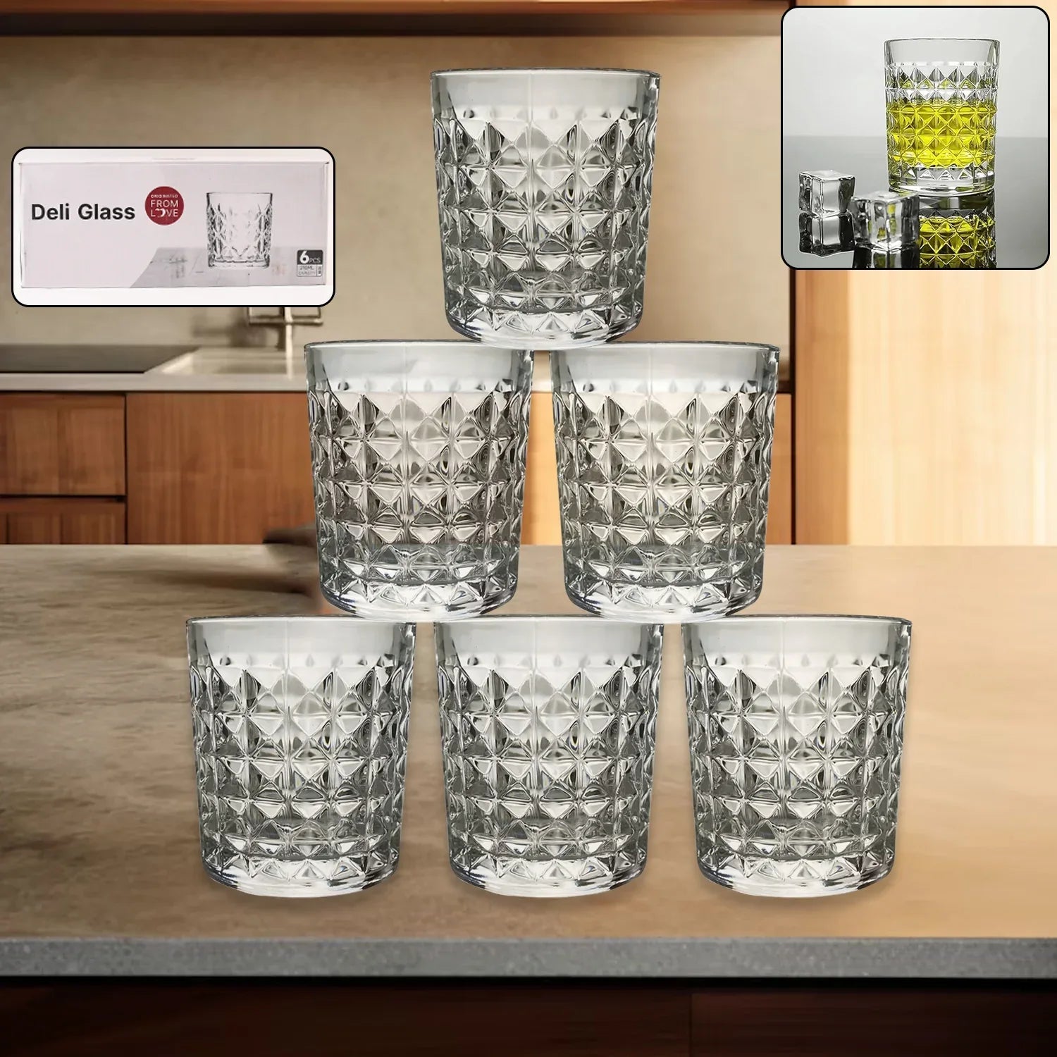 Premium Crystal-style Glass Tumbler Set (6 Pc 210 Ml) - Zidbik