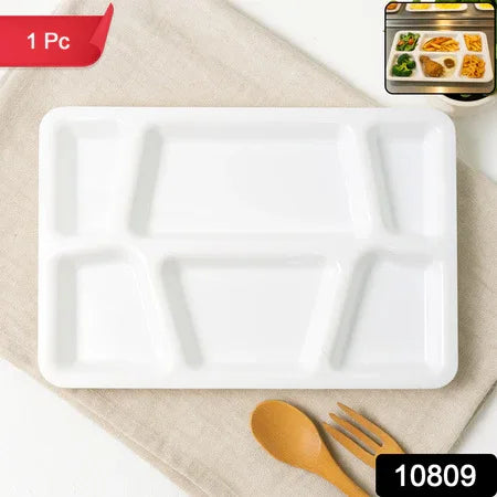 Plastic Multi-compartment Rectangular Meal Serving Tray Plate (1 Pc White) - Zidbik