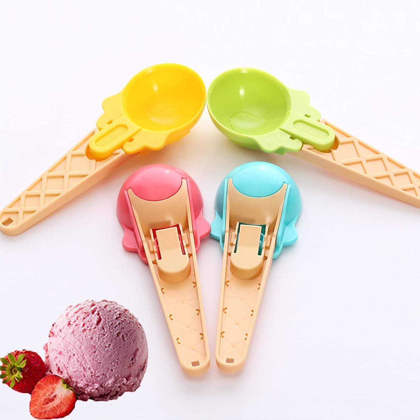 5509 Ice Cream Spoons 2pcs Plastic Water Melon Scoopers With Trigger Dipper And Adults For Summer Party Ice Cream Scoop Food Serving Spoon Kitchen Tools Ice Cream Digging Spoon Household Spoons Cupcake Spoons Aps Fruit Ball Player (2 Pc) - Zidbik