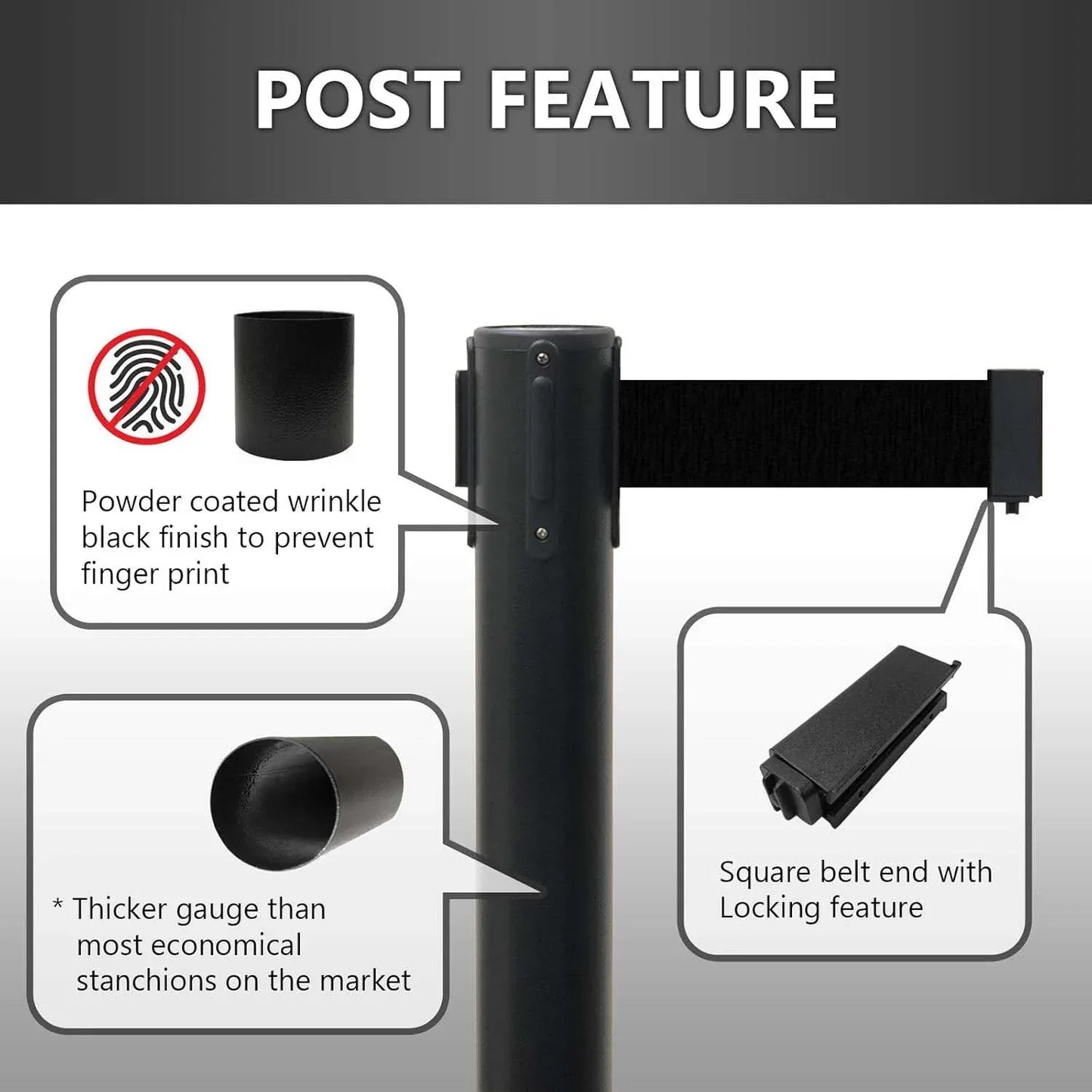 Heavy Duty Retractable Belt Crowd Control Pole With Sturdy Base 1 Pc - Zidbik