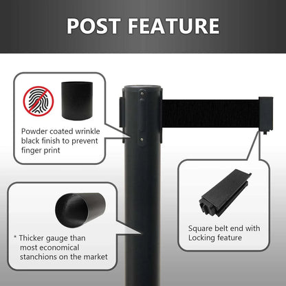 Heavy Duty Retractable Belt Crowd Control Pole With Sturdy Base 1 Pc - Zidbik